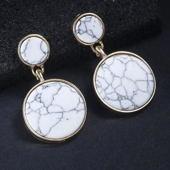 2/$21 Ladies Round Faux Marble Earrings - Picture 1 of 4